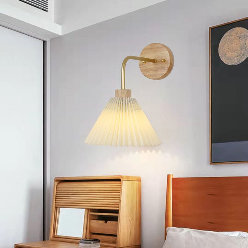 1 Light Flared Wall Mounted Light Fixture Modern Style Wood Wall Sconce Lights in White