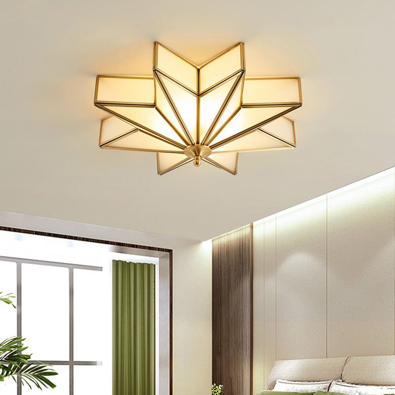 Mount Gold Geometric Flush Mount in Colonical Creative Style Copper Ceiling Fixture with Glass Shade