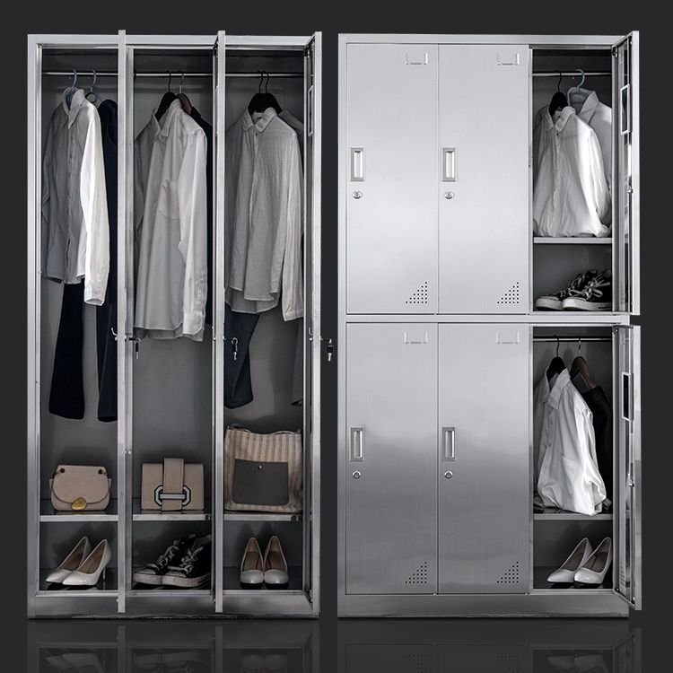 Modern Hinged Door Storage Cabinet Chrome Metal Armoire for Bathroom