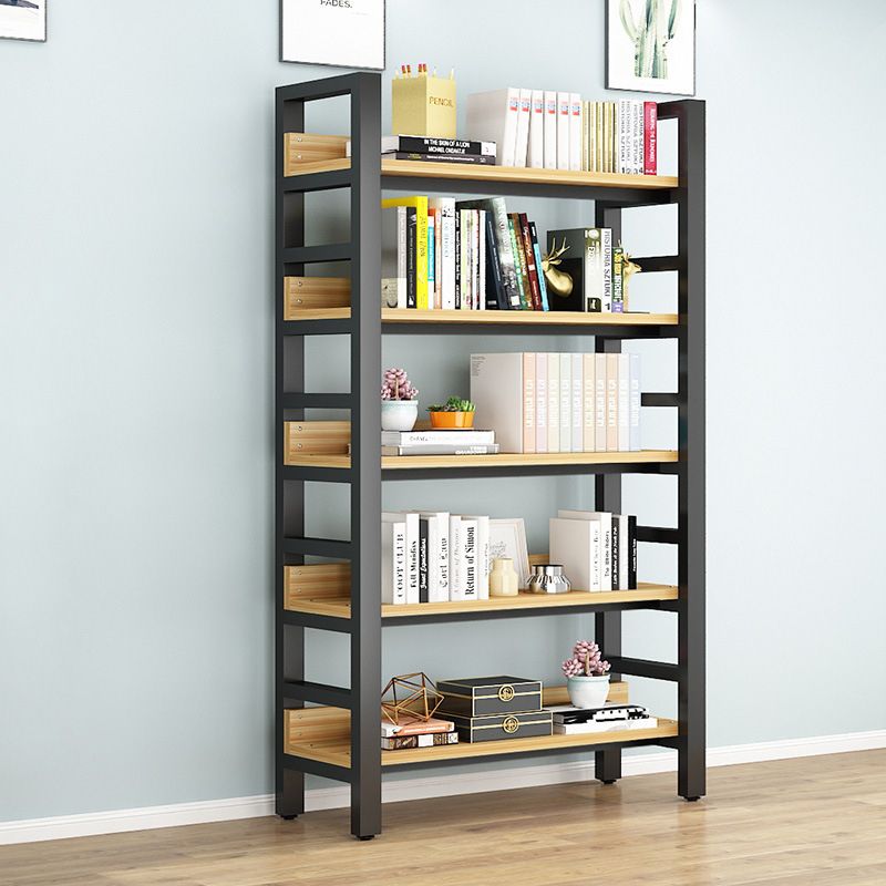 Modern Style Bookshelf Black Frame and Wood Bookcase for Office