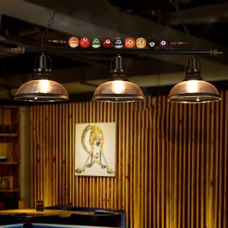 Metal Black Finish Island Lamp Shaded Industrial Style Hanging Light with Billiard Ball Deco