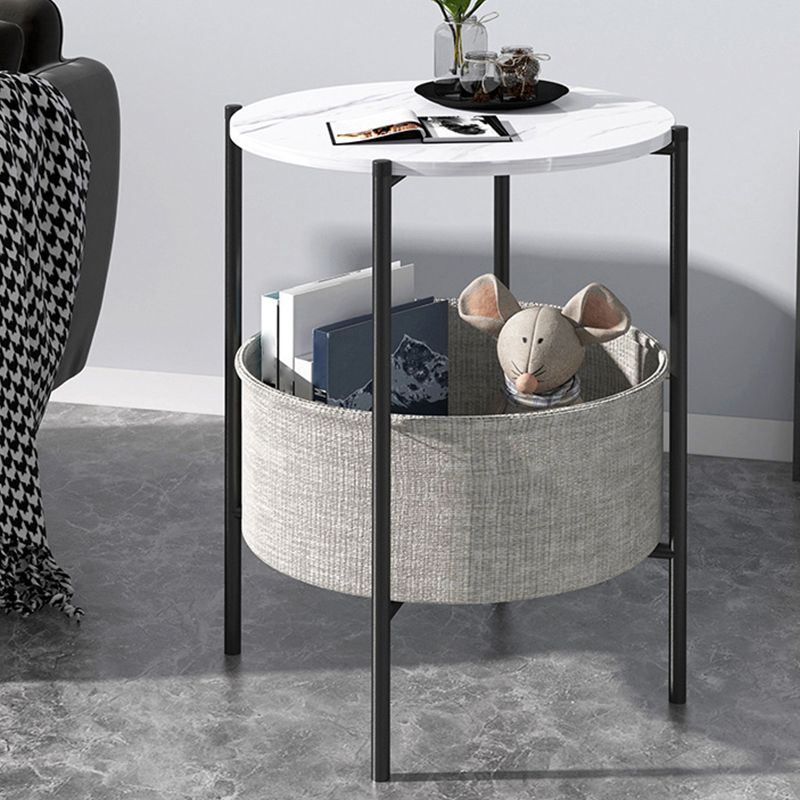 Modern Metal 4 Legs End Table Round Top Side Table with Storage