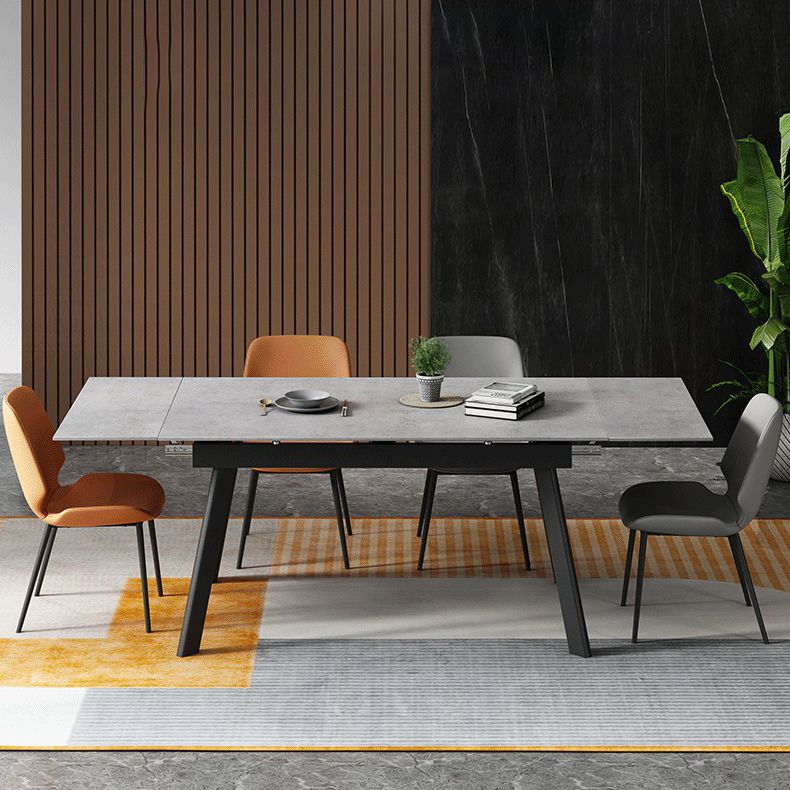 Contemporary Style Sintered Stone Dining Table with Grey Fixed Table and 4 Black Legs Base