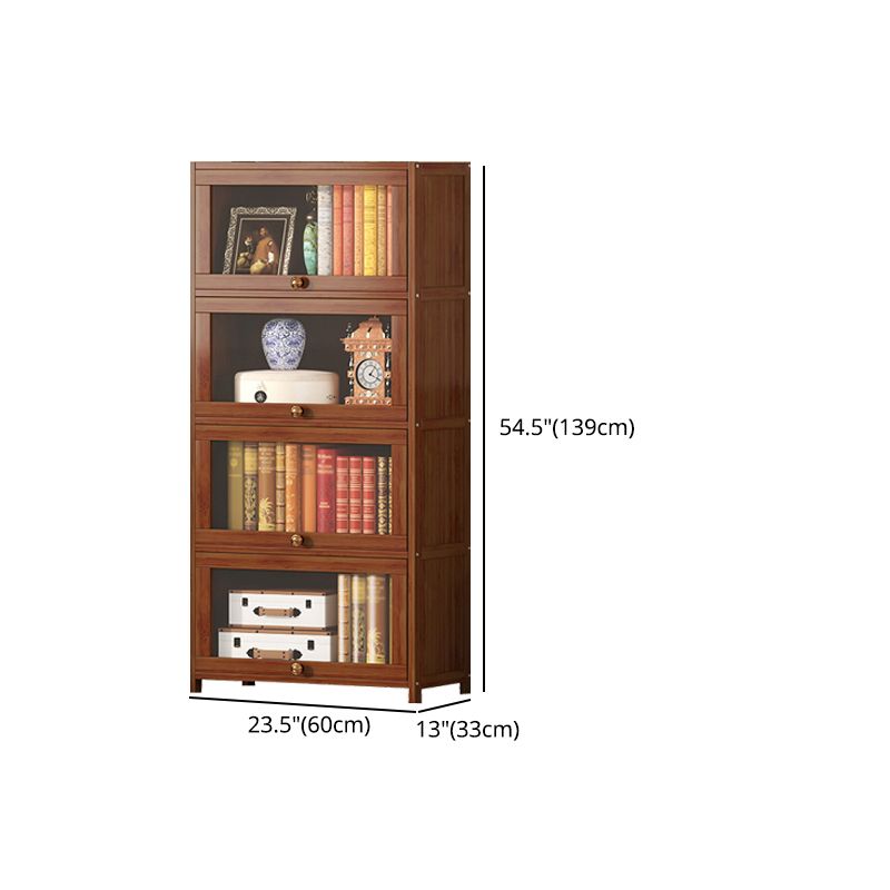 Contemporary Brown Bamboo Bookshelf Closed Back Bookcase with Door for Home Office