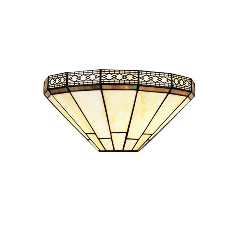 Art Glass Half-Cone Wall Light Tiffany Style 1 Light Wall Sconce in Beige/Amber for Living Room
