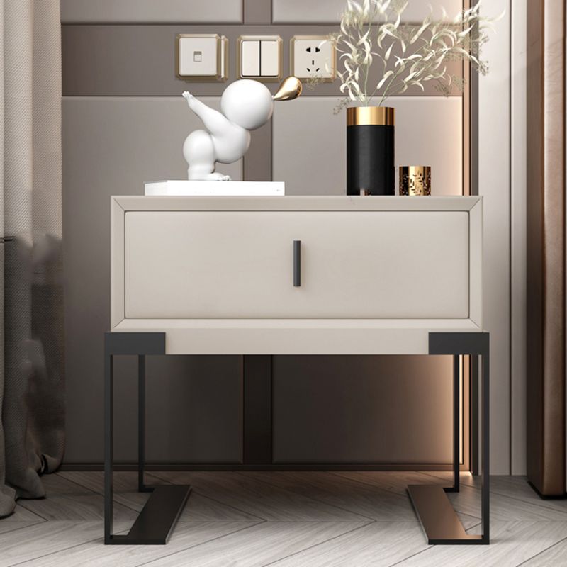 Leather Sled Nightstand 20" Tall Leather Night Table with 1 Drawer