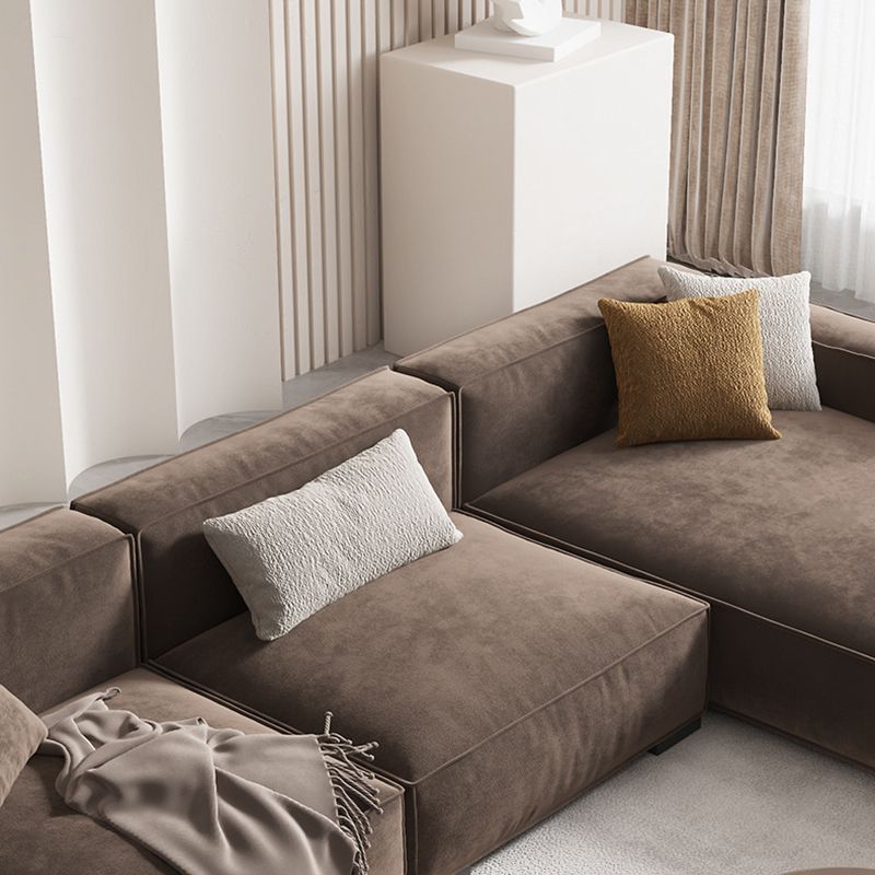 Brown Scandinavian Sectional/Sofa with Square Arm for Apartment
