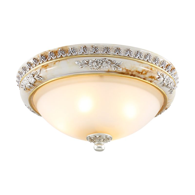 Frosted Glass White Ceiling Lamp Hemispherical 2/3-Light 13"/14.5"/18.5" Wide Antiqued Style Flush Light Fixture