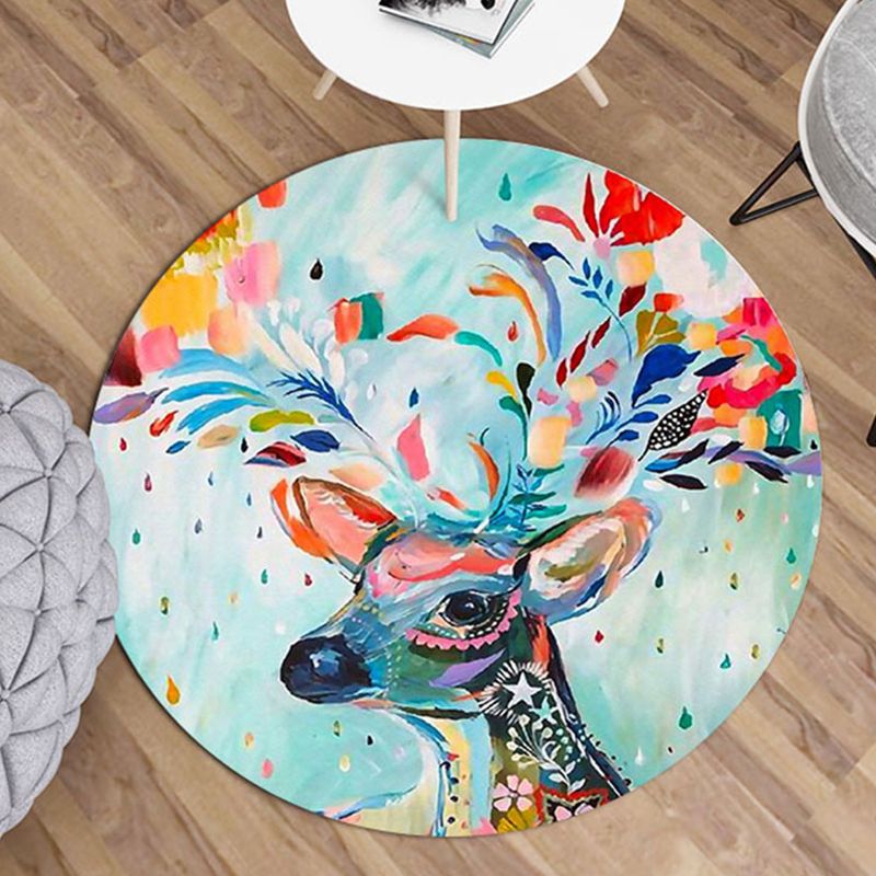 Modern Living Room Rug Multi Color Animal Printed Rug Polyster Non-Slip Backing Easy Care Carpet