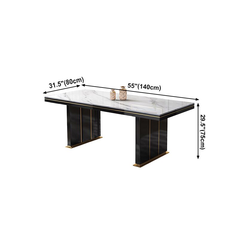 Table à manger de luxe traditionnelle Rectangle blanc Tableau de pierre fritté avec base en métal