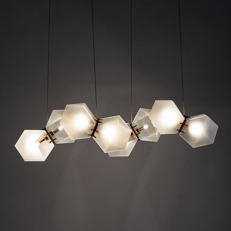 Frosted White Glass Honeycomb Island Lamp Modern Style 2/4/8-Light Brass Ceiling Hang Light for Living Room