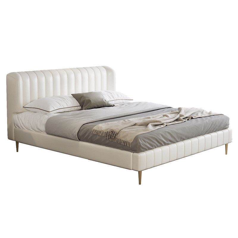 Genuine Leather Upholstered Bed Frame Cream Low Wingback Bed