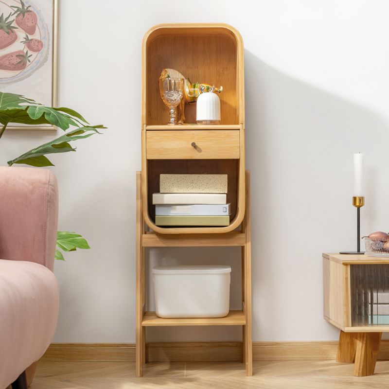 Vertical Contemporary Bamboo Bookcase Closed Back Bookshelf with Drawer
