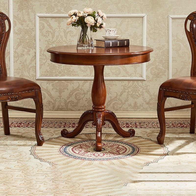 Traditional Solid Wood Round End Table Pedestal Sofa Side Accent Table in Brown