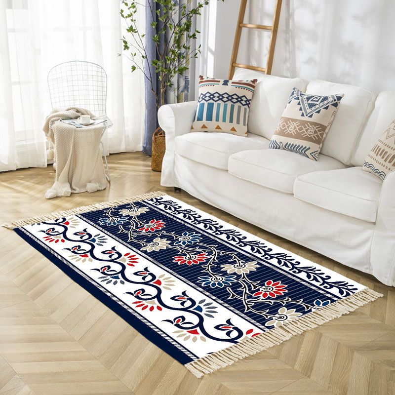 Beige Bohemian Rug Cotton Blended Graphic Rug Washable Rug for Bedroom
