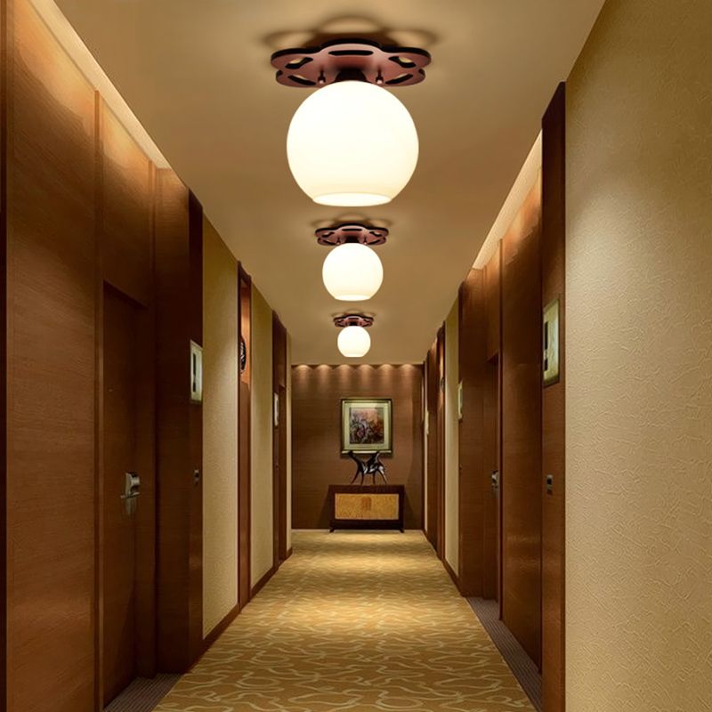 Plafonnier en verre marron de simplicité moderne, montage encastré en bois Golbe pour couloir