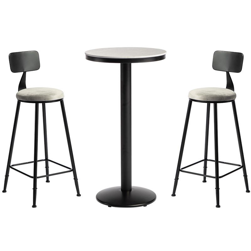 1/3 Pieces Industrial Iron Bar Table Set Round Bistro Set with Grey Stone Top