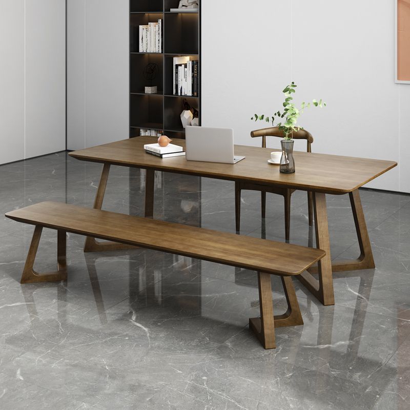 Minimalism Solid Wood Table for Restaurant Rectangle Table with Wood Pedestal