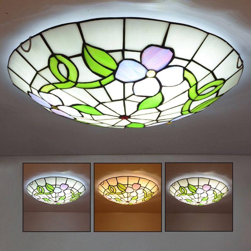 Flower Flush Mount Ceiling Light Stained Glass Tiffany-Style Flush Mount Ceiling Ligh
