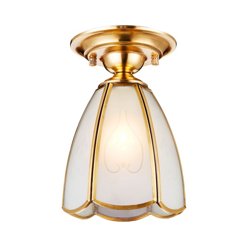 5"/6" Wide Cone/Globe Semi Flush Mount Traditional White Glass Brass 1 Bulb Ceiling Mount Chandelier