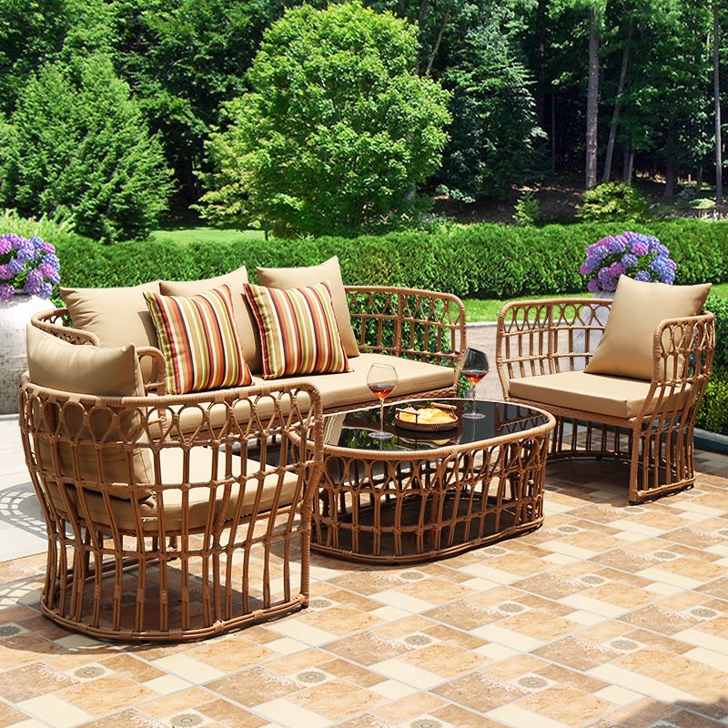 Arc Shape Outdoor Sofa Tropical Shape Willow Vine Seating in Wood