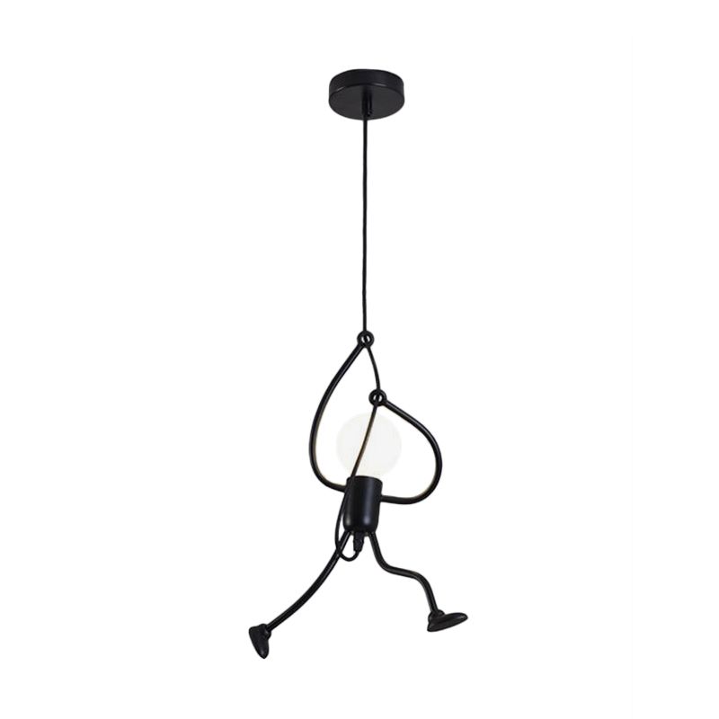 Small Man Metallic Hanging Light Artistry 1-Bulb Black Pendant Ceiling Light for Living Room