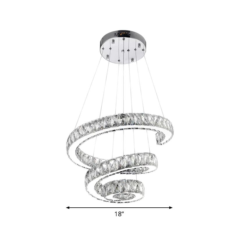 Spiral Chandelier Lamp Minimal Clear Crystal LED Pendant Light Kit for Living Room