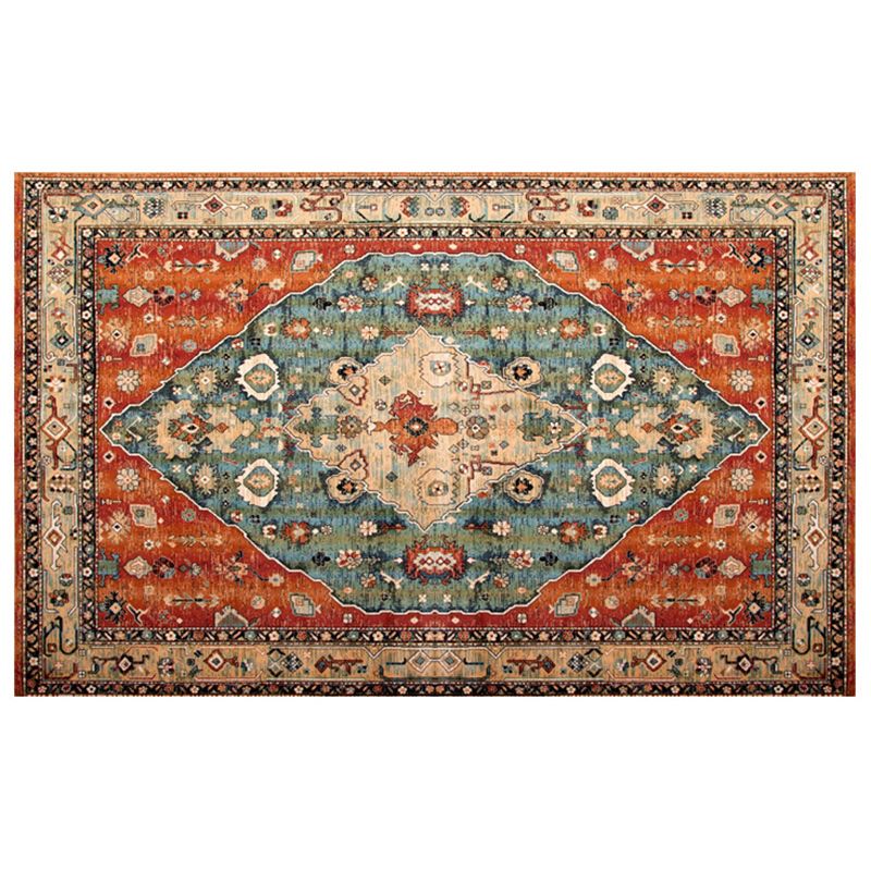 Color Moroccan Concentric Circles Rug Polyester Distressed Carpet Non-Slip Backing Indoor Rug for Living Room