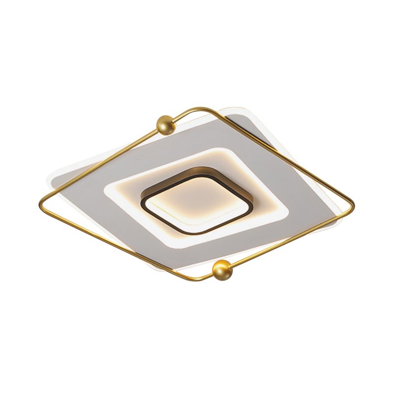 White-Gold Tiered Square Thin Flush Light Modernist Aluminum LED Flush Mount Ceiling Fixture in Warm/White Light, 18"/22" Width