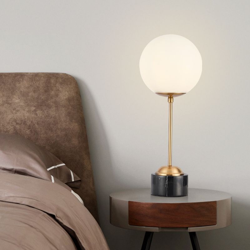 Milky Glass Globe Table Lamp Modernist 1-Head Black and Gold Nightstand Light for Bedside