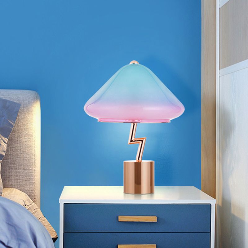 Lámpara de escritorio de champiñones Lámpara de mesa nocturna modernista rosa y azul 1 bulbo de dormitorio
