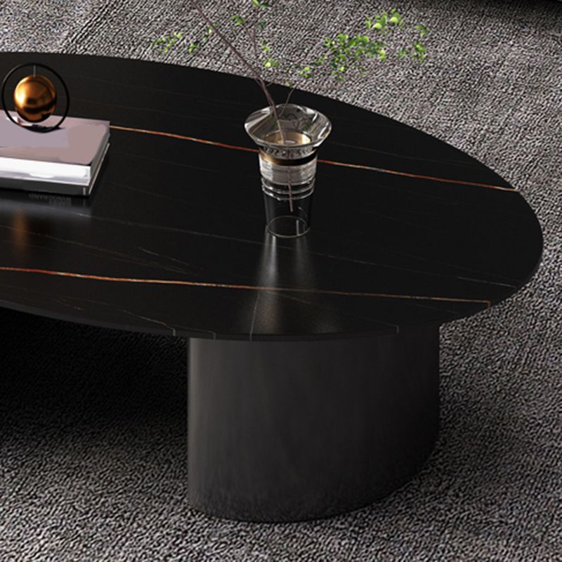 15"H Glam Coffee Table Slate Oval Single Coffee Cocktail Table