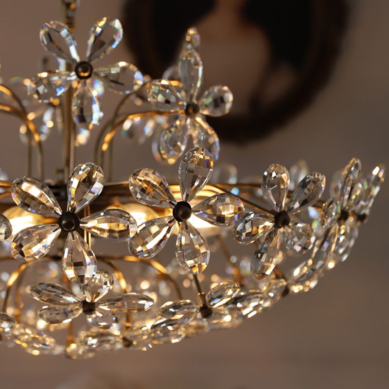 Flower Chandelier Light Fixtures Traditional Multi-Head Suspension Pendant Lamps with Crystal Shade