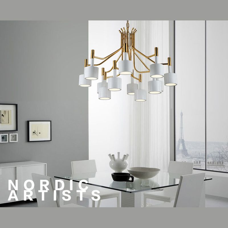 Drum Shade Chandelier Light Post-modern Metal Living Room Suspended Lighting