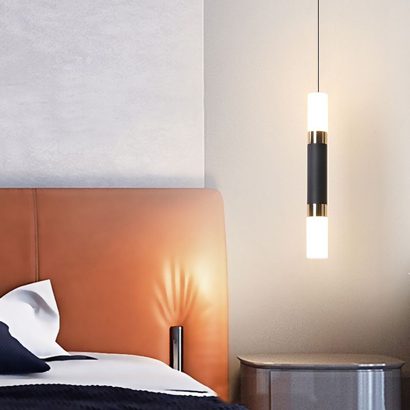 Black Cylindroid LED Pendant Light in Modern Simplicity Wrought Iron Hanging Lamp with Acrylic Shade