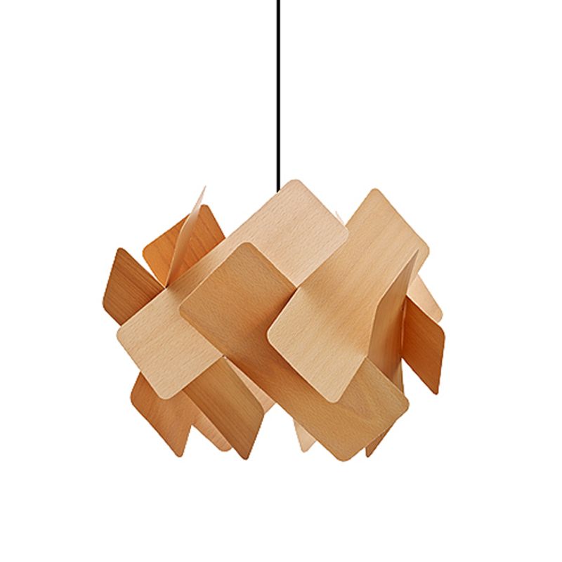 Geometry Shape Hanging Lamp Faux Wood 1 Head Bedroom Suspension Lighting