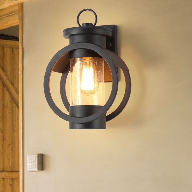 1 Cylindre Light Cylinder Light Vintage Black Clear Creater Glass Wall Lampe avec cadre rond