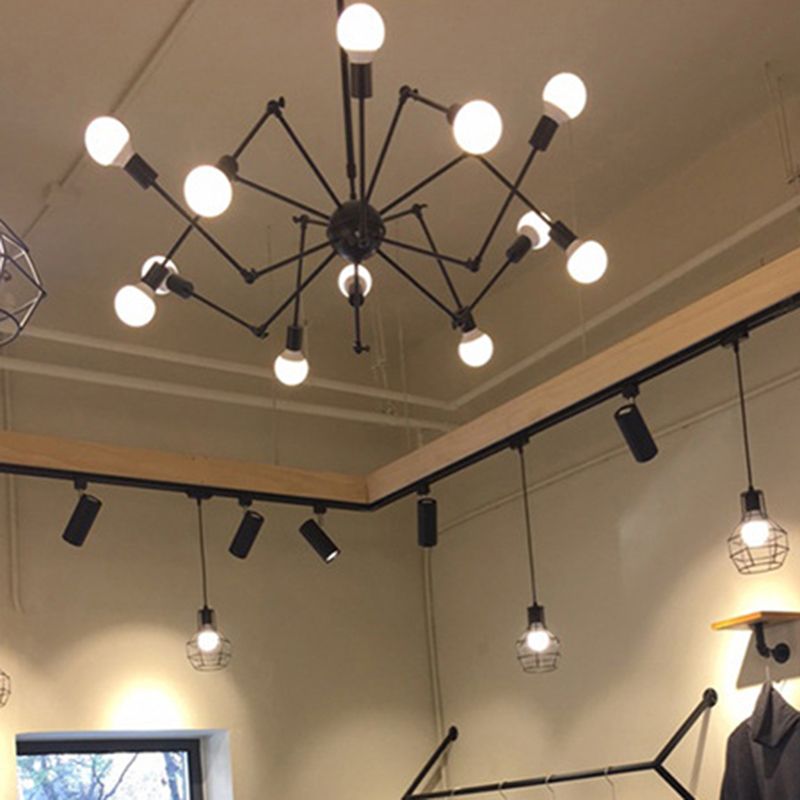 Adjustable Chandelier Pendant Light Industrial Style Black Metal Ceiling Hung Fixture