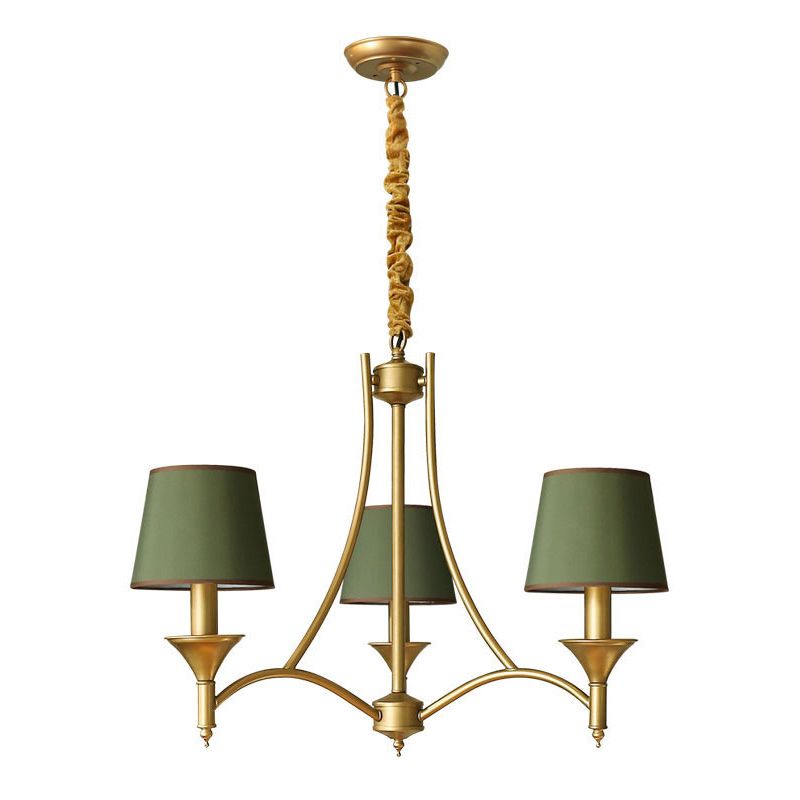 Luce a soffitto in tessuto a forma di tamburo affusolato Luce appesa verde moderna per soggiorno
