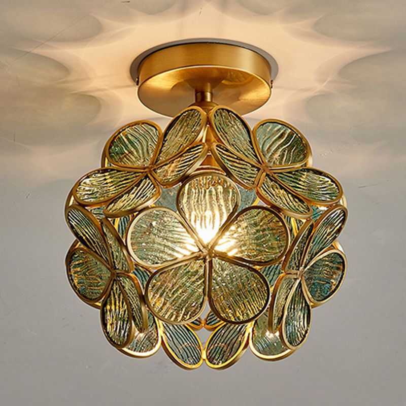 Plafonnier de style colonial pour salon, luminaire semi-aérien en verre et métal