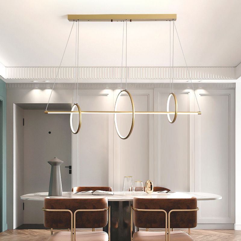 Circle and Linear Pendant Lamp Minimalist Acrylic Black/Gold LED Island Lighting in Warm/White Light, 35.5"/43" Width