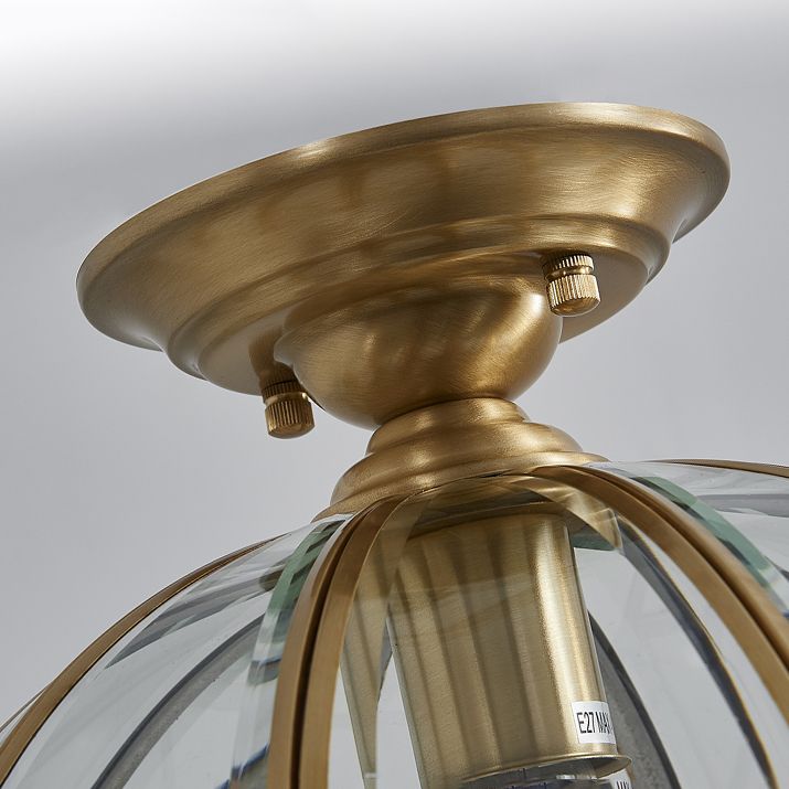 Lámpara de techo interior de cobre con montaje empotrado y estilo colonial con pantalla de vidrio puro