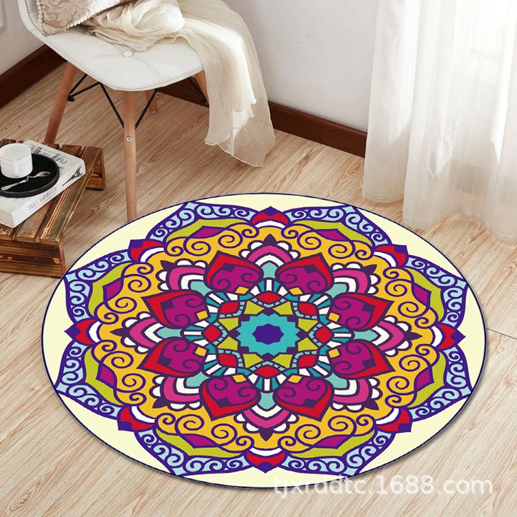 Boho Living Room Rug Multi-Color Flower Print Carpet Synthetics Stain Resistant Non-Slip Pet Friendly Area Rug