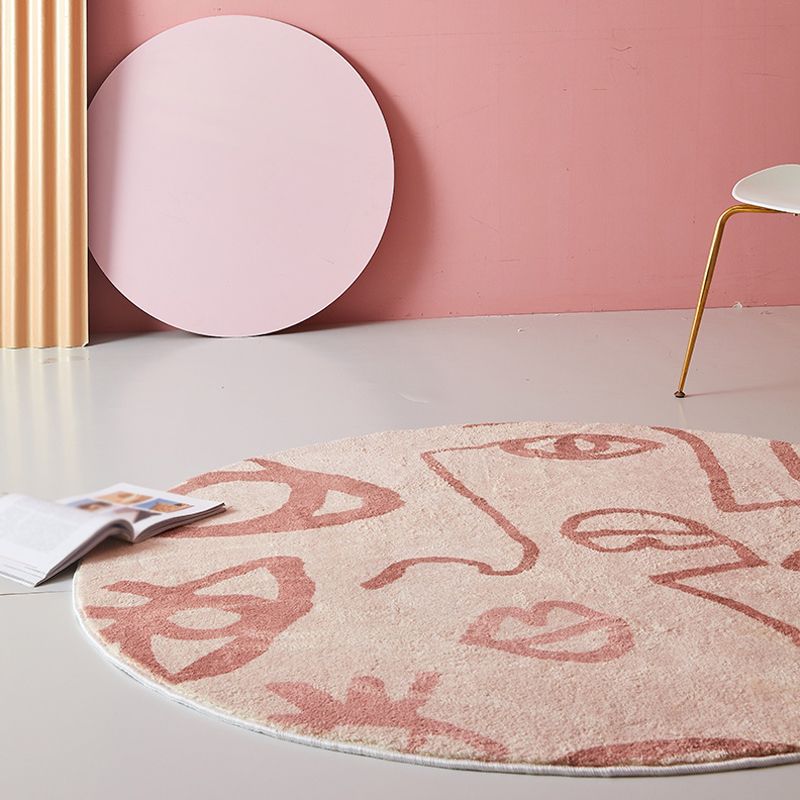 Pink Abstract Rug Polyester Modern Rug Pet Friendly Washable Non-Slip Area Rug for Living Room