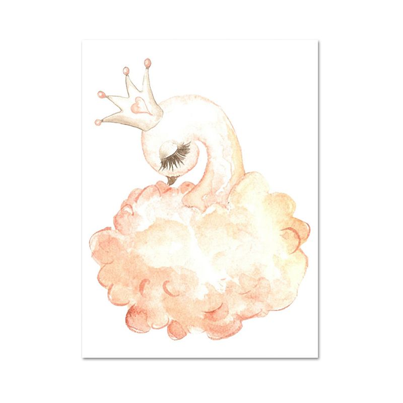 Swan with Crown Print Painting Kids Style Animal Textured Canvas Wall Decor for Room