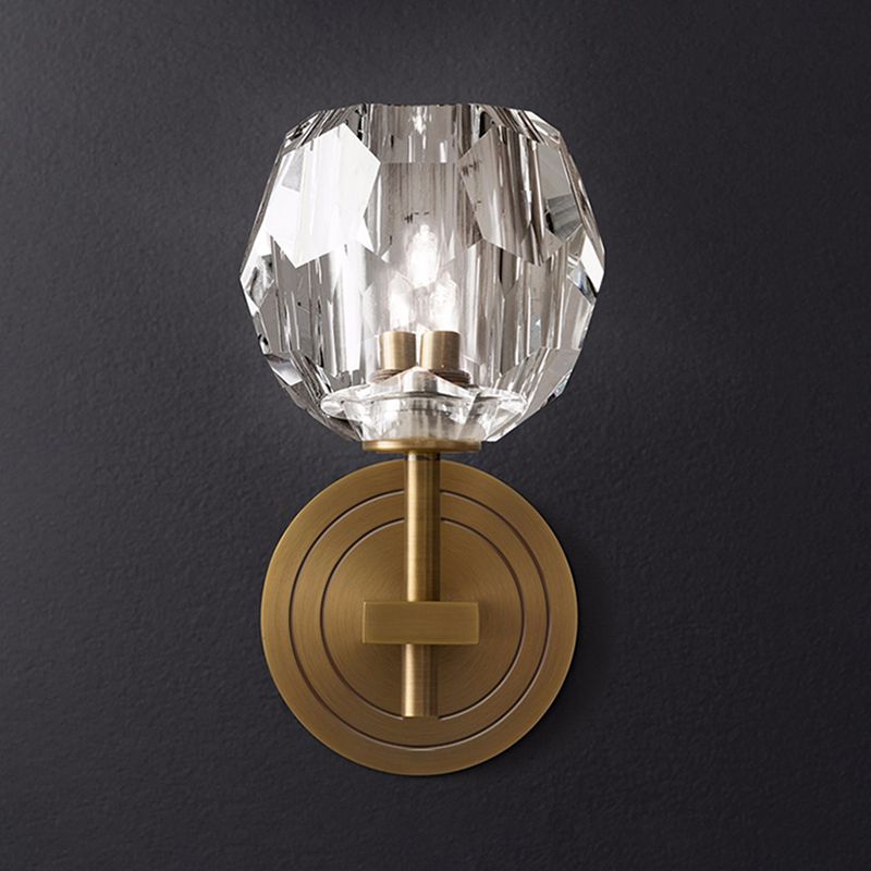Round Shade Crystal Wall Sconce Modern Style Multi Lights Wall Mount Lighting in Brass