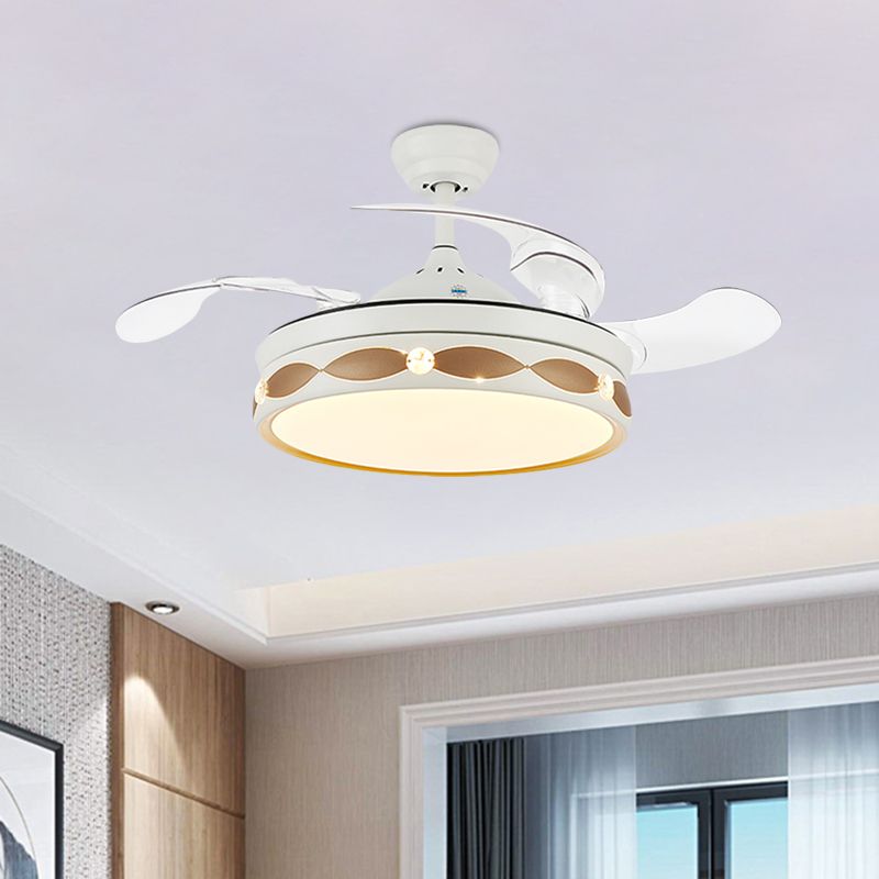 19.5" Wide White LED Semi Flush Light Simple Metal Round Flush Mount Ceiling Fan with 3 Blades