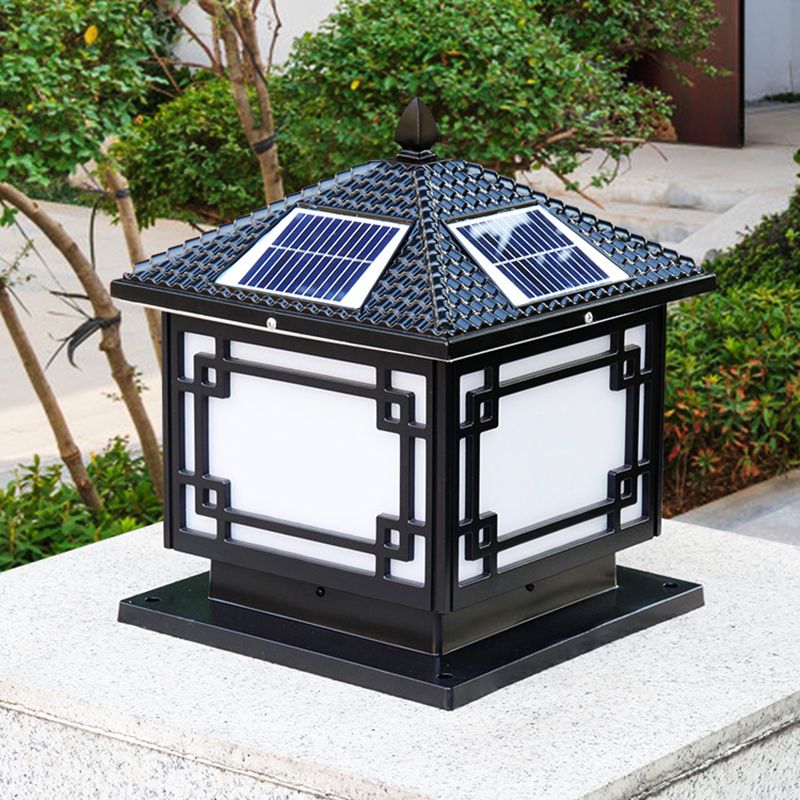 Contemporary Pillar Lighting Fixture Creative LED Solar Lamp for Backyard