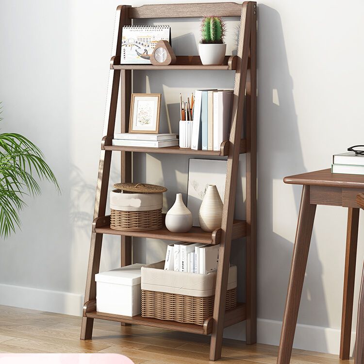 Modern Style Ladder Bookcase Open Back Solid Wood Bookshelf for Home