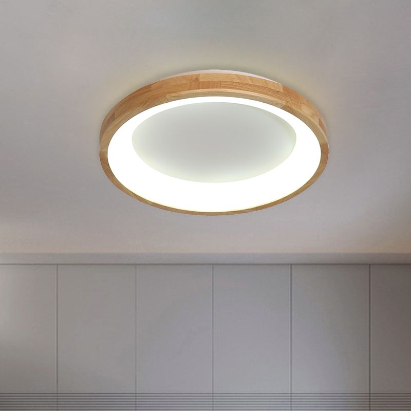 12"/16"/19.5" Wide Dented Circular LED Flush-mount Light Nordic Style Wood and Acrylic Ceiling Light for Hallway